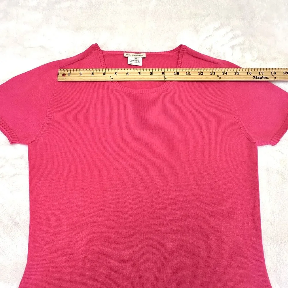Maria Di Ripabianca Women Fuchsia Knit 100% Cotton Short Sleeve Sweater Sz 44/8